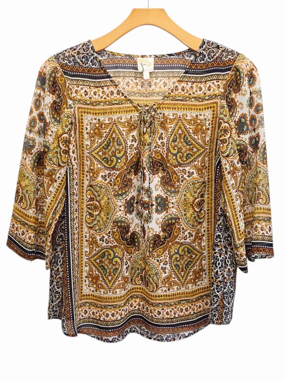 Fig & Flower Plus Size 1X Autumn Paisley Sheer Peasant Tunic Thanksgiving Blouse